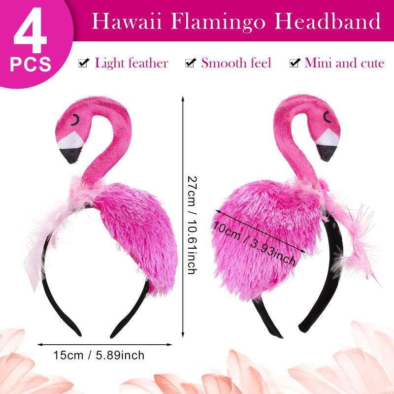 Solsew 8 Pcs Hawaii Flamingo Headband Pink Feather Boa Set Flamingo Headdress Costume Accessories Hair Hoop for Carnival Tropical Summer Party Women Adult Hair Decoration - Image 3